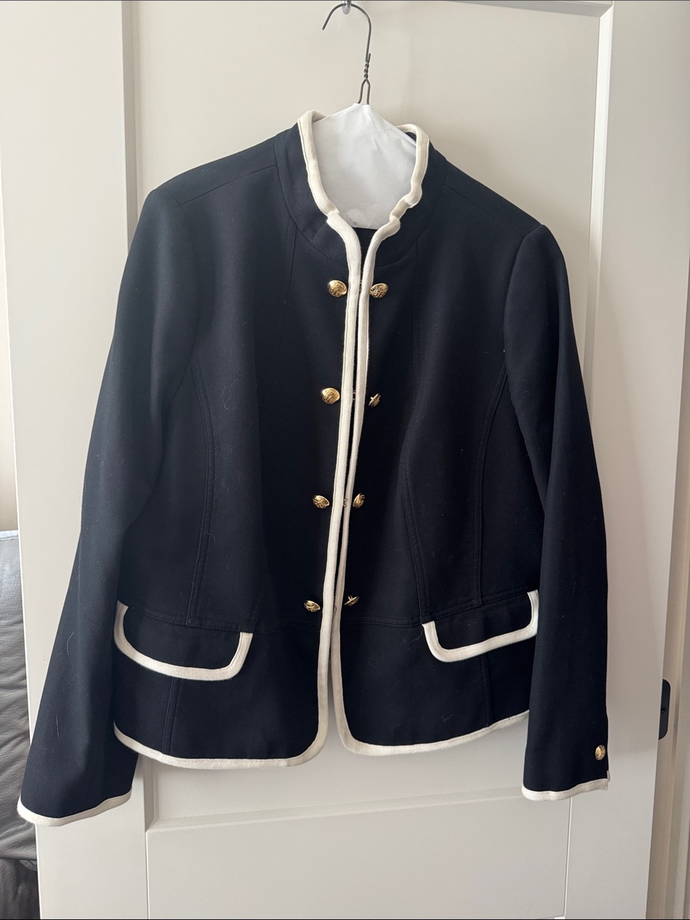 Talbots Black Jacket with Cream Trim and Gold Buttons